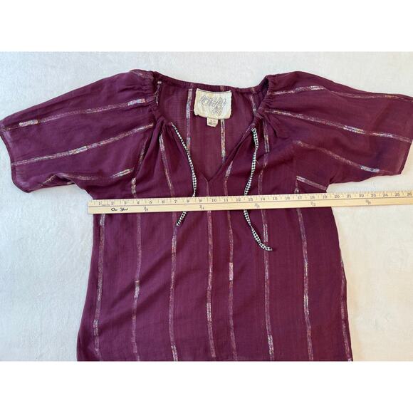Ace & Jig Short Sleeve Top S Maroon Red Purple Metallic Stripe Blouse - Picture 4 of 7